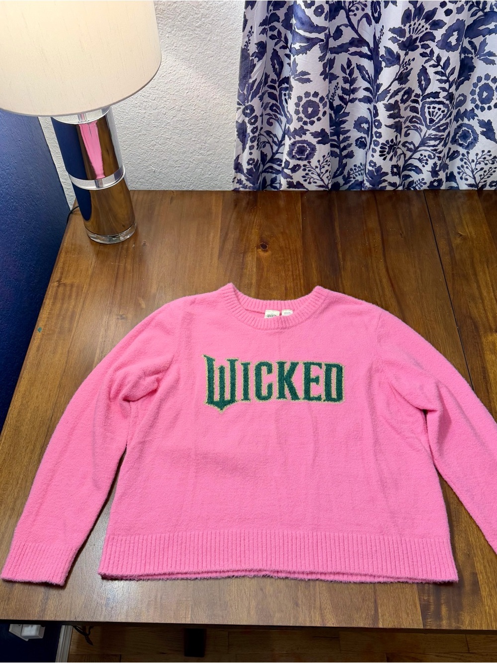 Universal Pink Crewneck Sweater with Green WICKED Logo